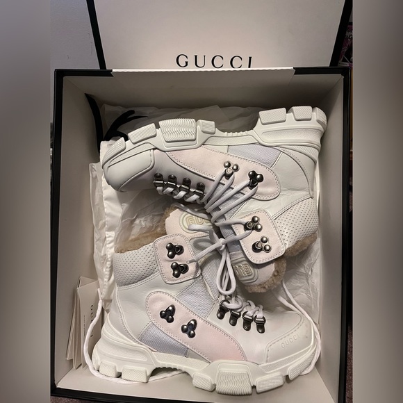 Gucci Shoes Used Gucci Flashtrek Faux Shearlingtrimmed Leather